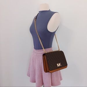 Michael Kors Mott Lg Chain Shoulder Leather Brown